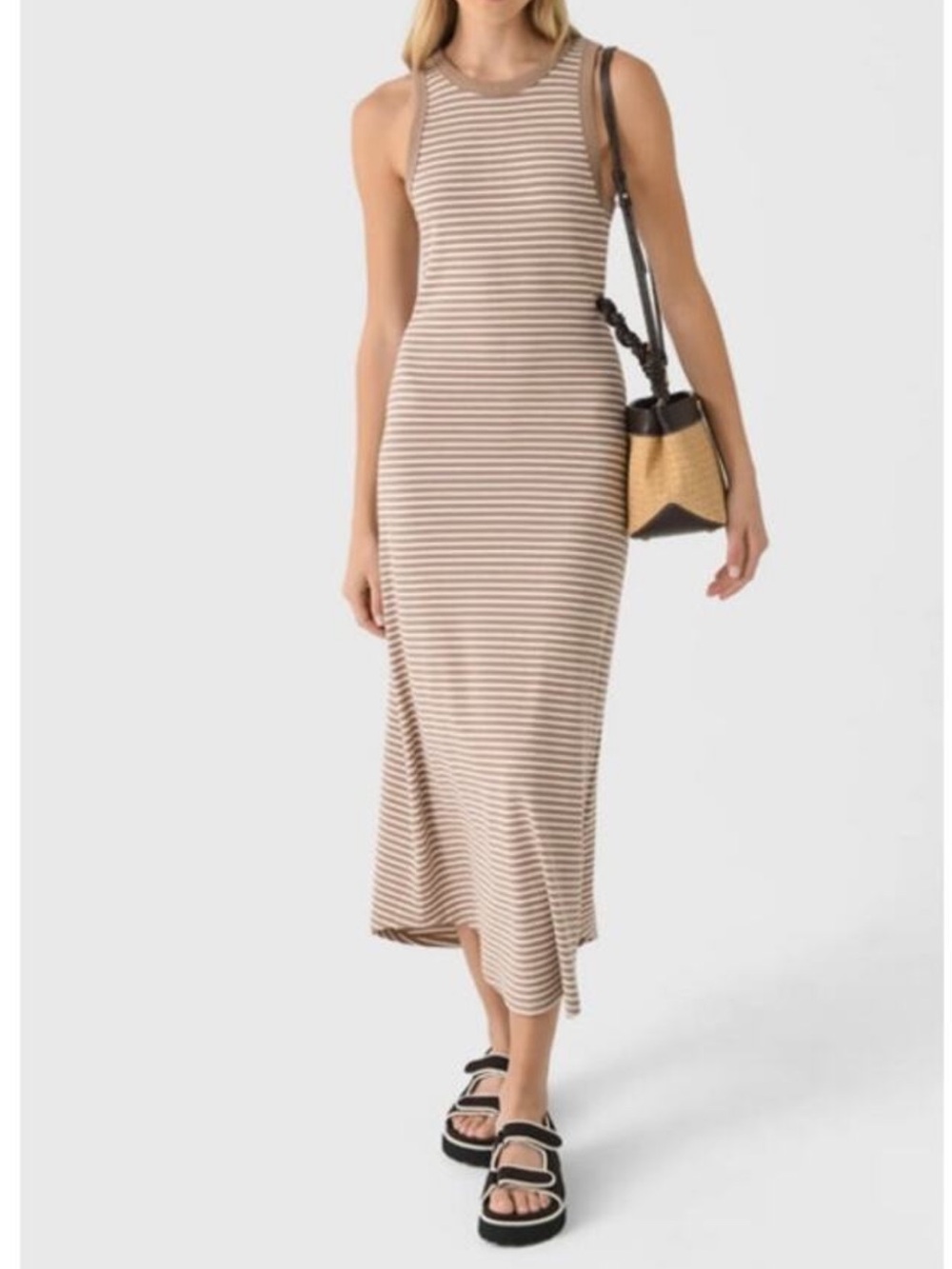 Z Supply Goodwin Striped Midi Dress in Beige and White
